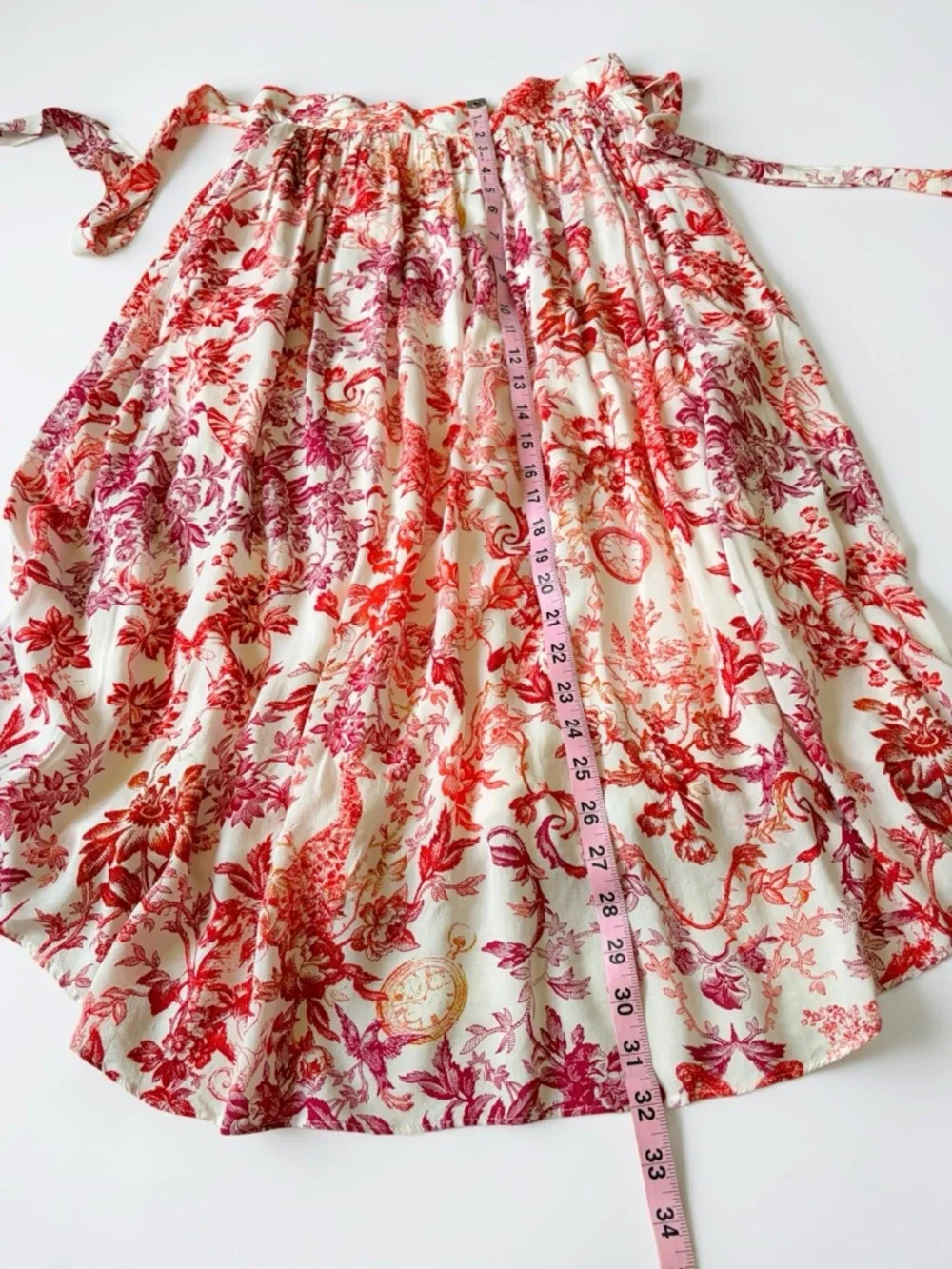 Maeve by Anthropologie Red and Rose Whimsical Print Midi Skirt Dipped Hem S - Picture 8 of 13